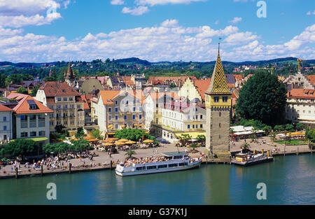 Erhöhten Blick auf die historische Stadt Lindau am Bodensee, Deutschland Stockfoto