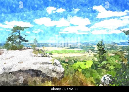 Abstrakte digitale generierten Aquarellmalerei mit natürlichen Landschaftsbild. Stockfoto
