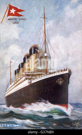 RMS Titanic Passagierschiff der Cunard White Star Line; Sie ist das größte und luxuriöseste Schiff flott: sie gilt dank ihrer durchdachten Innenraum praktisch unsinkbar. (T.S.S. auf der Postkarte steht für dreifach-Schraube Dampfer.) Stockfoto