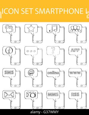 Gezeichnete Doodle ausgekleidet Icon Set Smartphone gestalte ich mit 16 Icons für den kreativen Einsatz in Grafik Stock Vektor