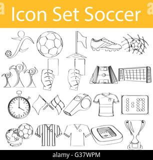 Gezeichnet von Doodle ausgekleidet Icon Set Fußball mit 20 Icons für den kreativen Einsatz in Grafik-design Stock Vektor