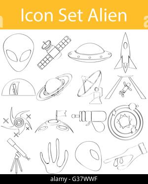 Gezeichnet von Doodle ausgekleidet Icon Set Aliens mit 16 Icons für den kreativen Einsatz in Grafik-design Stock Vektor