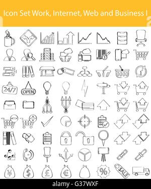 Gezeichnete Doodle ausgekleidet Icon Set Betrieb, Internet, Web- und Business gestalte ich mit 72 Icons für den kreativen Einsatz in Grafik Stock Vektor