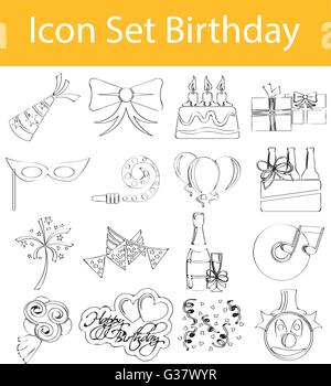 Gezeichnet von Doodle ausgekleidet Icon Set Geburtstag mit 16 Icons für den kreativen Einsatz in Grafik-design Stock Vektor