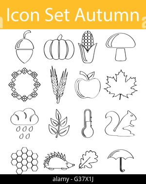 Gezeichnet von Doodle ausgekleidet Icon Set Herbst mit 16 Icons für den kreativen Einsatz in Grafik-design Stock Vektor