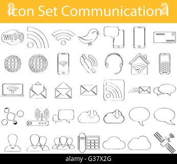 Gezeichnete Doodle ausgekleidet Icon Set Communication design ich mit 35 Icons für den kreativen Einsatz in Grafik Stock Vektor