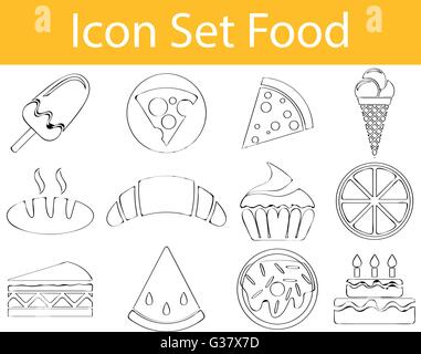 Gezeichnete Doodle ausgekleidet Icon Set Essen gestalte ich mit 12 Icons für den kreativen Einsatz in Grafik Stock Vektor