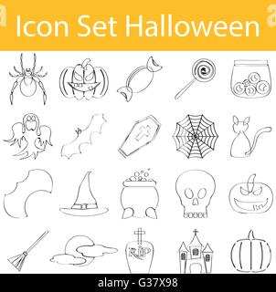 Gezeichnete Doodle ausgekleidet Icon Set Halloween gestalte ich für den kreativen Einsatz in Grafik Stock Vektor