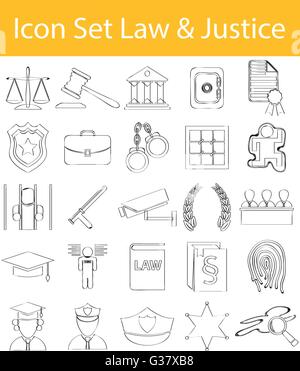 Gezeichnet von Doodle ausgekleidet Icon Set Recht und Gerechtigkeit mit 25 Symbolen für den kreativen Einsatz in Grafik-design Stock Vektor