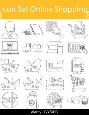 Gezeichnet Doodle ausgekleidet Icon Set Online-Shopping mit 20 Icons für den kreativen Einsatz in Grafik-design Stock Vektor