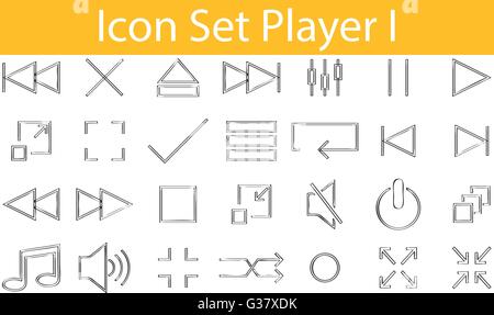 Gezeichnete Doodle ausgekleidet Icon Set Spieler gestalte ich mit 28 Symbole für den kreativen Einsatz in Grafik Stock Vektor