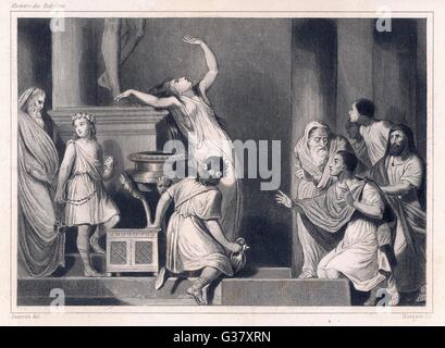 Das Orakel von Delphi eine Inquirer Frage zu beantworten. Stockfoto