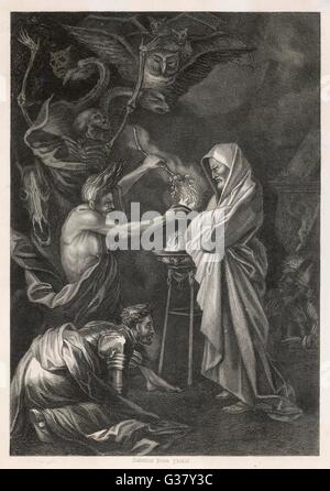 Die Hexe von Endor beschwört den Geist von Samuel auf Antrag des Saul. Stockfoto