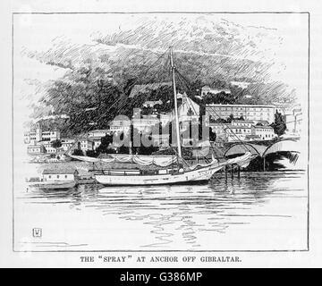 Das Boot die Joshua Slocum umgebaut und segelte ein-reichte rund um die Welt auf Gibraltar Datum: 1895 Stockfoto