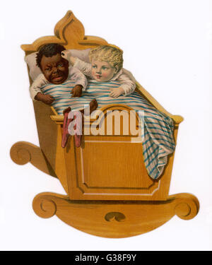 Schwarz - Weißes Kind - Kinderbett Stockfoto