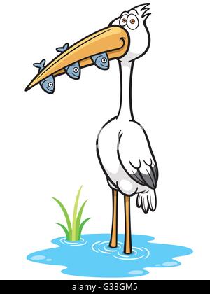 Vector Illustration der Cartoon Kran Vogel Fisch essen Stock Vektor