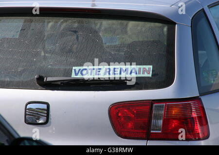 Melden Sie sich, "Abstimmung bleiben" auf einen Mietwagen in Cornwall, England.  Bildnachweis: Jürgen Schwarz / Alamy Live News Stockfoto