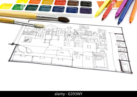 Farbe Muster Katalog zur Auswahl, Marker und Wohnzimmer Plan Bild Stockfoto