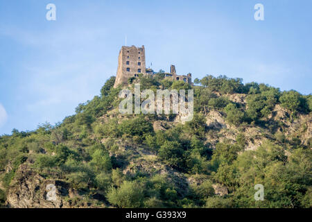 Schloss Liebenstein über das Rheintal, Deutschland Stockfoto