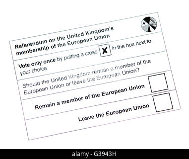 2016 UK EU Referendum Briefwahl-Stimmzettel Stockfoto