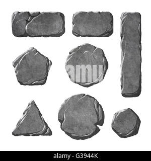 Anzahl von realistisch strukturierte Stein Knöpfen, Platten und Elementen. Stockfoto