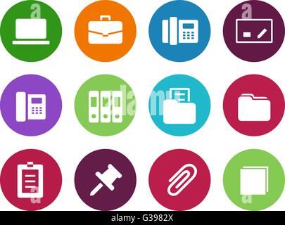 Office-Kreis-Symbole auf weißem Hintergrund. Stock Vektor