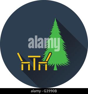 Symbol von Sitz und Kiefer Parkbaum. Flaches Design. Vektor-Illustration. Stock Vektor