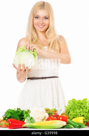 Frau mit Gemüse Stockfoto