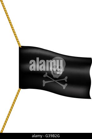 Piratenflagge mit Totenkopf-Symbol am Seil hängend Stock Vektor