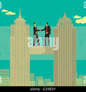 Geschäft Fusion zwei Geschäftsleute Händeschütteln nach dem Zusammenschluss ihrer Unternehmens zusammen. Stock Vektor