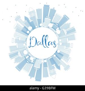 Umriss Dallas Skyline mit blauen Gebäuden und Textfreiraum. Vektor-Illustration. Geschäftsreisen und Tourismus-Konzept Stock Vektor