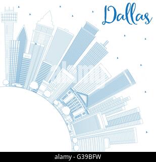 Umriss Dallas Skyline mit blauen Gebäuden und Textfreiraum. Vektor-Illustration. Geschäftsreisen und Tourismus-Konzept Stock Vektor