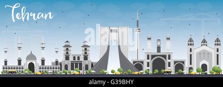 Teheran Skyline mit grauen Wahrzeichen und blauer Himmel. Vektor-Illustration. Geschäftsreisen und Tourismus-Konzept mit historischen Gebäude Stock Vektor