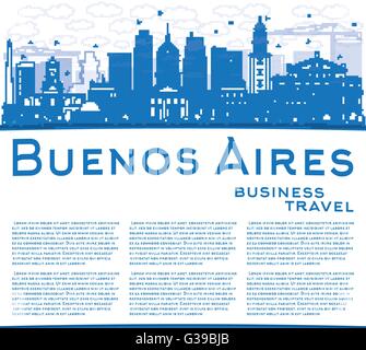 Umriss Buenos Aires Skyline mit blauen Wahrzeichen und Textfreiraum. Vektor-Illustration. Stock Vektor