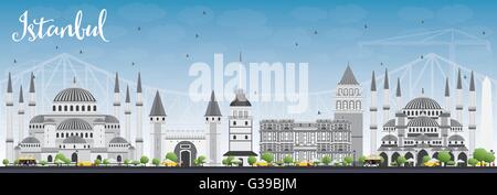 Skyline von Istanbul mit grauen Wahrzeichen und blauer Himmel. Vektor-Illustration. Geschäftsreisen und Tourismus-Konzept mit Istanbul City. Stock Vektor