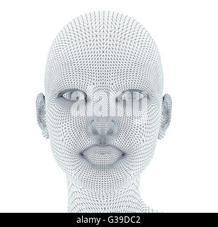 Gesicht der Frau im Wireframe-Leitungen isoliert auf weiss Stockfoto