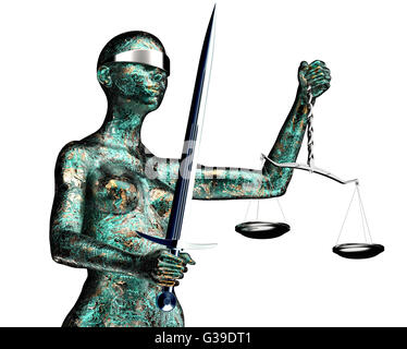 rechtliche Computer Richter Konzept, Justitia, die isoliert auf weißem, 3D Illustration. Stockfoto