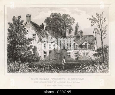 HORATIO LORD NELSON englischer Marineoffizier Geburtshaus in Burnham Thorpe, Norfolk, sechs Meilen von North Walsham Datum: 1758-1805 Stockfoto