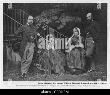 Dichter und Künstler, Dante Gabriel Rossetti (1828-1882), mit seiner Schwester Christina, seinem Bruder William Michael und ihrer Mutter in ein Foto von Lewis Carroll (Rev CL Dodgson), 1863 Datum: 1863 Stockfoto