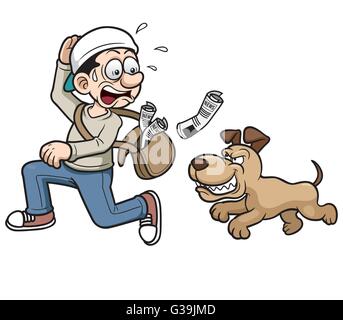 Vektor-Illustration Karikatur Paperboy läuft einen Hund Stock Vektor