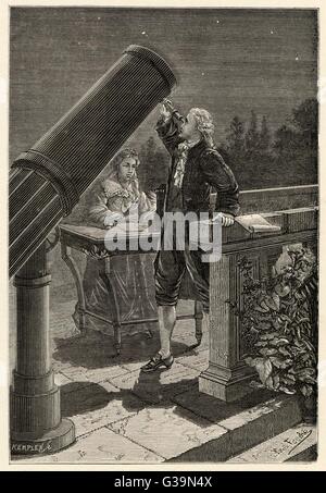 SIR FREDERICK WILLIAM HERSCHEL deutsch-englische Astronom entdeckt den Planeten Uranus 1781, während seine Schwester Caroline Lucretia Datum nimmt: 1738-1822 Stockfoto