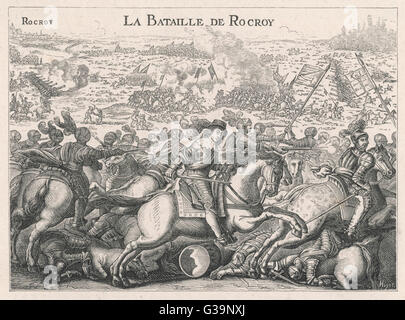 Schlacht von ROCROI Conde besiegt die Spanier mit schweren Verlusten, ein Ereignis, das den Niedergang des spanischen Militärmacht Datum markiert: 19. Mai 1643