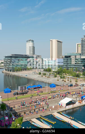 MediaCityUK, deren Mieter auflisten, die BBC, ITV, Granada, befindet sich in Greater Manchester Salford Quays. Stockfoto