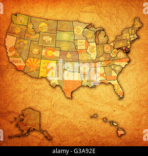 Maryland auf alte Vintage Karte der Usa mit Staatsgrenzen Stockfoto