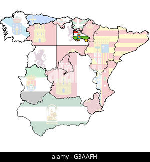 la Rioja-Region auf Verwaltung Karte der Regionen Spaniens mit Fahnen und Wappen Stockfoto