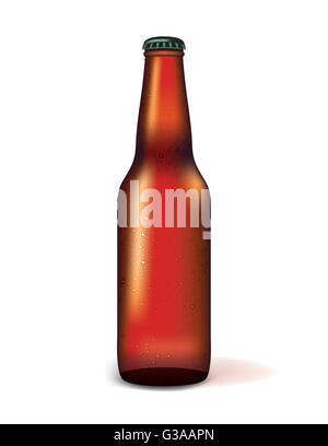 Eine realistische Darstellung einer Glasflasche Dunkelbier Schwitzen isoliert auf einem weißen Hintergrund. Stockfoto