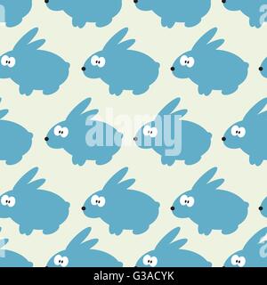 Nahtlose Muster mit blaue Kaninchen auf grauem Hintergrund. Stock Vektor