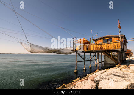 Trabucco, Trebuchet, Trabocco - traditionellen Fischerhäusern in Süditalien. Stockfoto