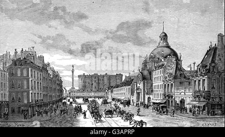 Paris, Frankreich - La Bastille von Faubourg-Saint-Antoine. Stockfoto