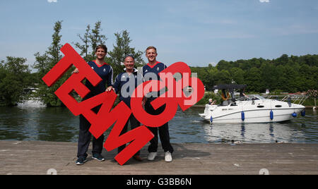 Team GB Herren Doppel Jonathan Walton (links) und John Collins bei der Team-Ankündigung auf den Fluss und Rudern Museum, Henley on Thames. Stockfoto